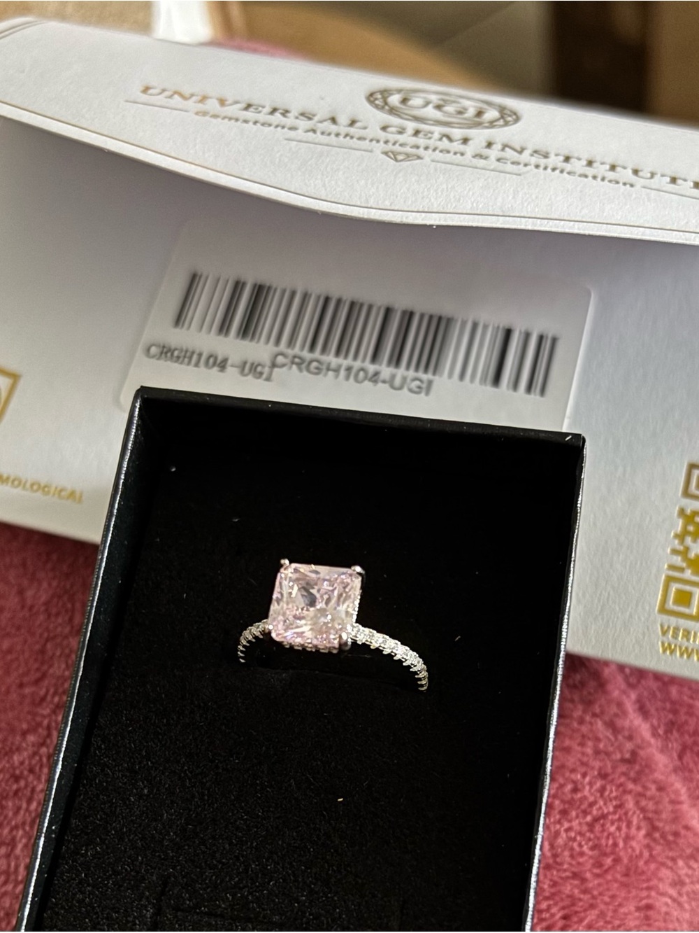 Pink Sapphire Princess Cut Ring with Moissanite 925 Band - Women Jewelry